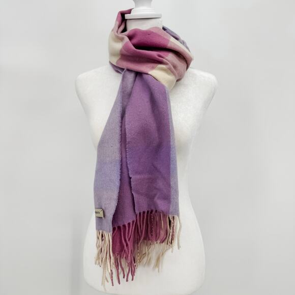 Burberry Scarf Cashmere Authentic Plaid Nova Check Pink Purple White Fringe - Picture 2 of 8